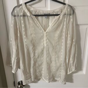 Old Navy Boho Ivory Sheer Embroidered Blouse Size Small